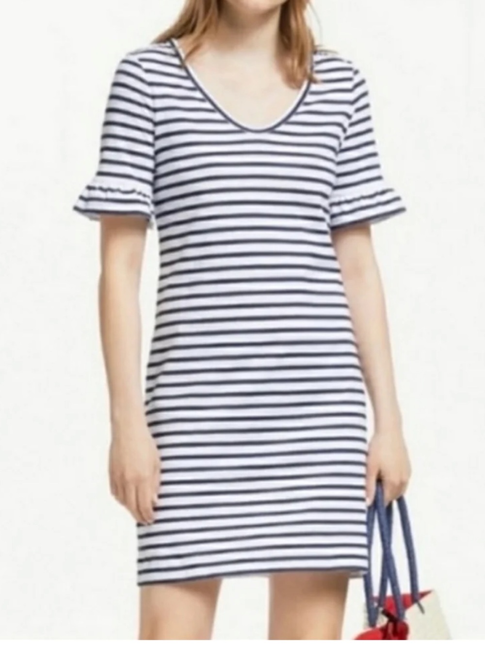 Boden Imogen Jersey Stripped Dress - Navy & White Striped V-Neck Dress